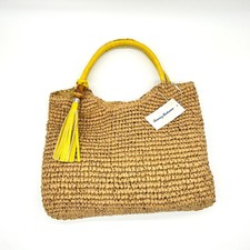 Tommy Bahama Medium Woven Multi Pocket Straw Tote Bag W/ Yellow Tassel & Handles