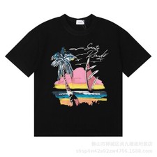 Men Women New Style RHUDE Printing Leisure Cotton Short Sleeve Polo T-Shirt S-XL