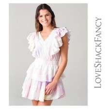 New! NWT LoveShackFancy Gwen Tie Dye Ruffle Mini Dress M Medium $395