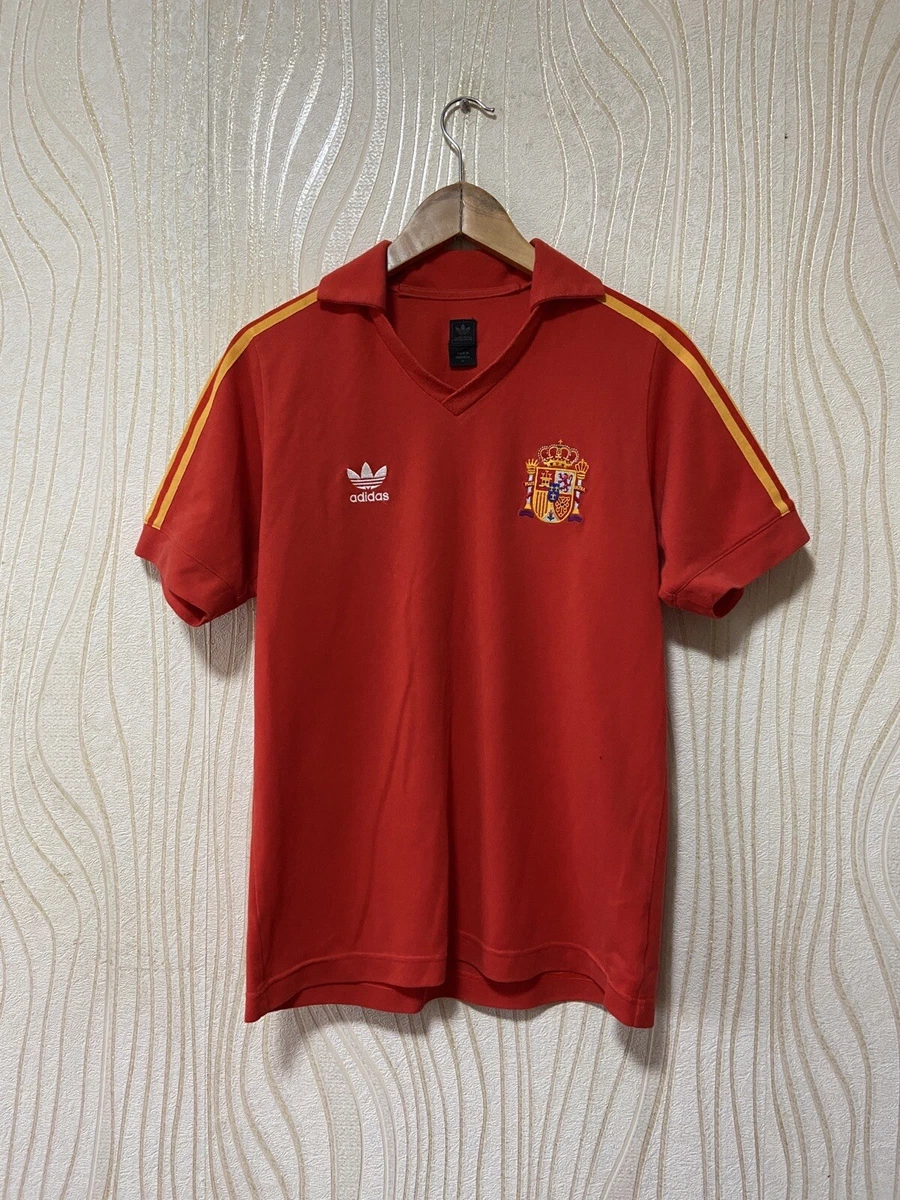 SPAIN 1980s RETRO FOOTBALL SHIRT SOCCER JERSEY ADIDAS sz M MEN RED COTTON