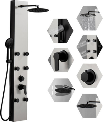 Shower Panel Tower System Brushed Nickel Stainless Steel 3-Function Faucet Rainf