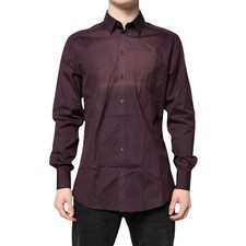 DOLCE & GABBANA Shirt Burgundy Cotton GOLD Long Sleeves Men 42/US16.5/XL 420usd