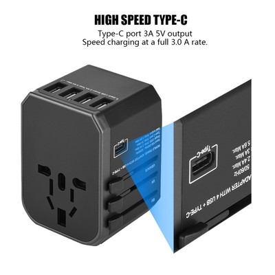 New Universal Travel Adapter Plug 4 USB Ports Type C Sockets Converter For US/AU