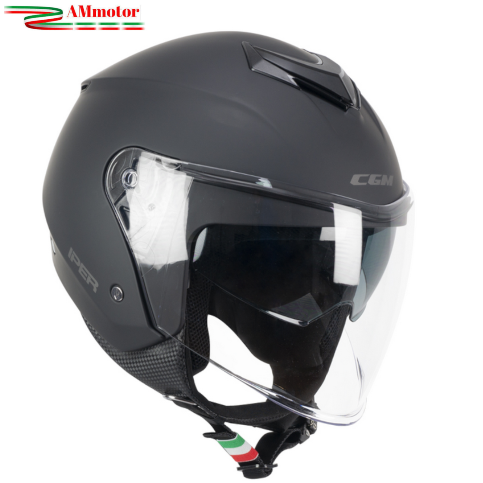 SKA-P Casco Demi Jet Visiera Sagomata, 1WH WOLLI Mono, Nero