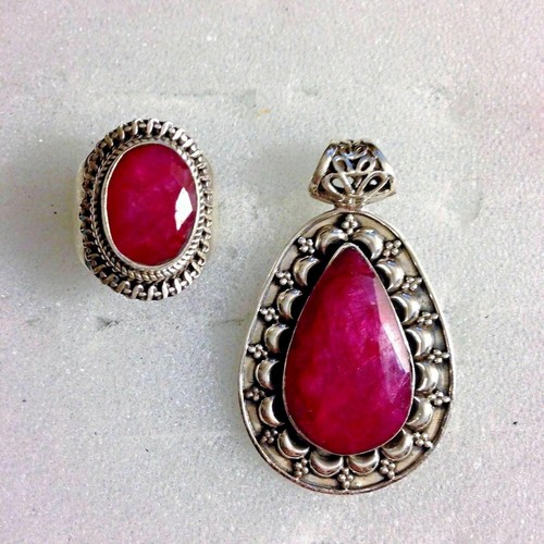 925 Sterling Silver Ruby Pendant & Ring Size 6 Set - Picture 6 of 7