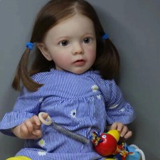 24" Finished Reborn Baby Doll Vinyl Toddler Girl Dolls Rooted Hair Handmade Gift