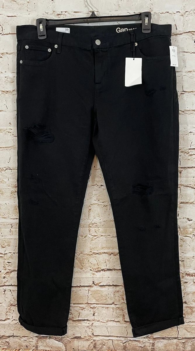 NEW Gap womens 33 TALL black girlfriend jeans distressed destroyed