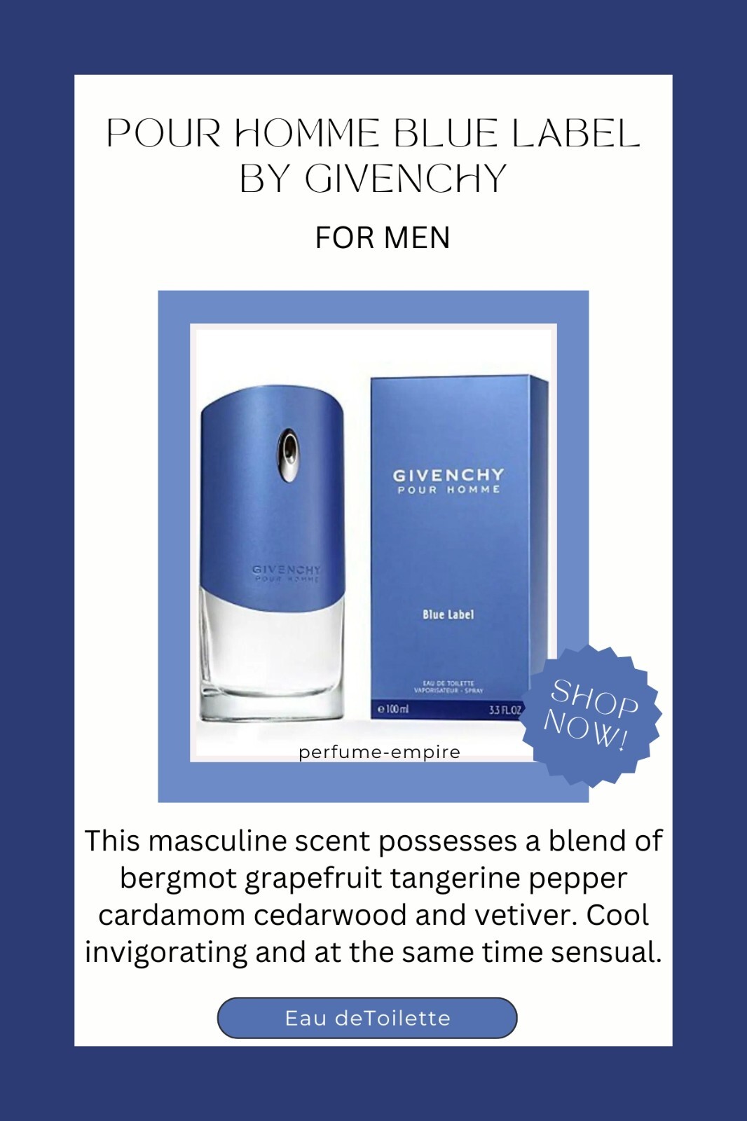 Spray Givenchy Pour Homme BLUE LABEL, 3.4 onzas/3.3 oz, editado para ...