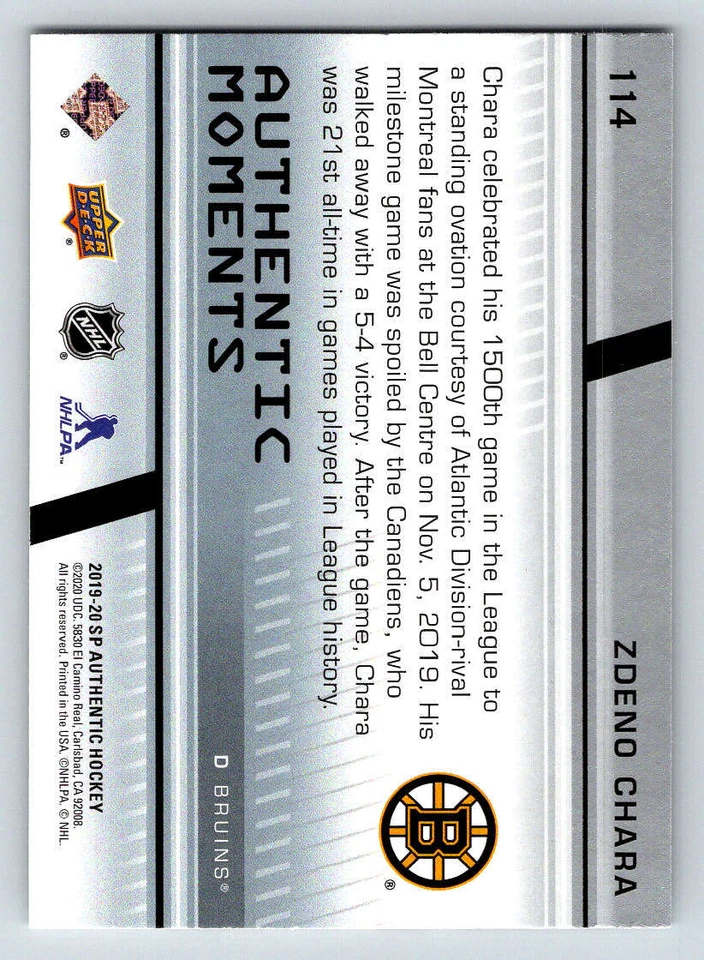 2019-20 SP Authentic #114 Zdeno Chara AM (ref 199591) - Image 2 of 2