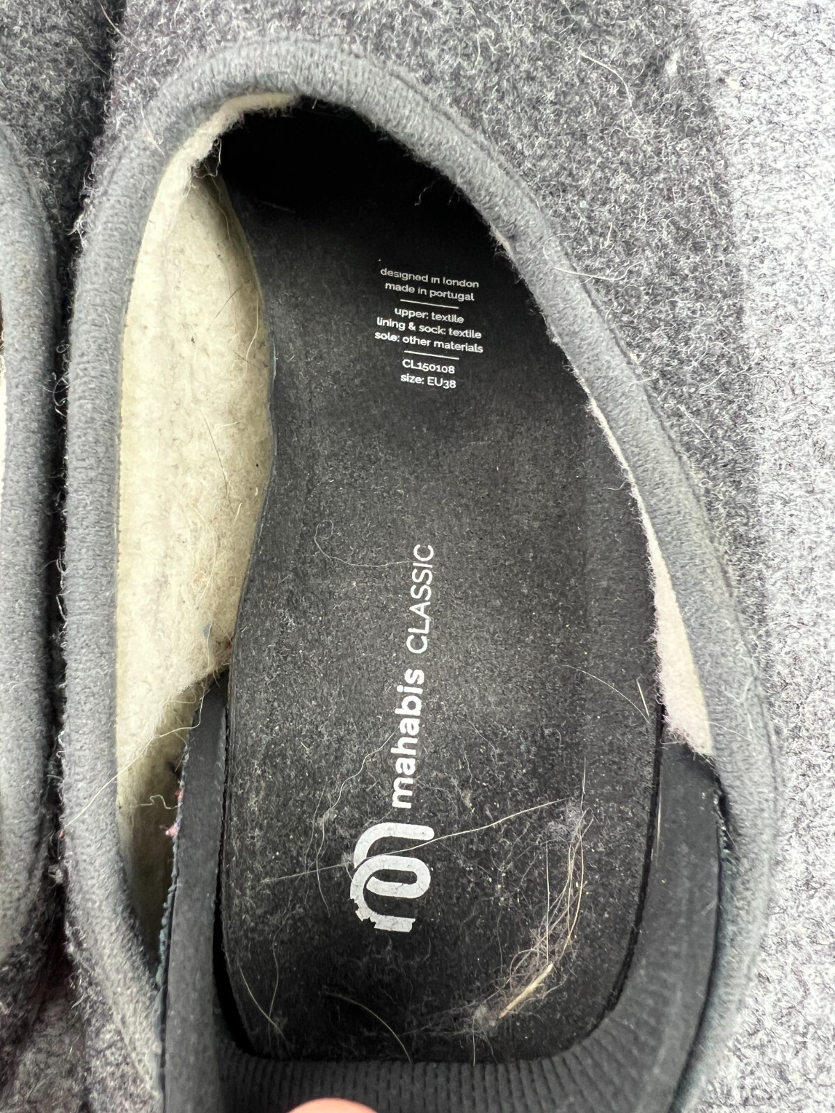 SAOLA Scarpe ciabatte Mahabis donna 36 classiche grigie lana basse slip on suola rimovibile