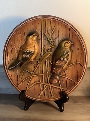 INARCO 2 Bird Wall Hanging 3D  E-3502 10 Inch Ceramic Vtg MCM
