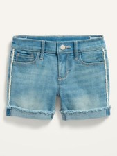 Old Navy Girls Light-Wash Side-Lace Frayed-Hem Jean Midi Shorts Size 6-12 NWT