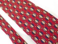 Liberty of London SILK Dark RED navy grey gold CIRCLE DOT NECK TIE tiny squares