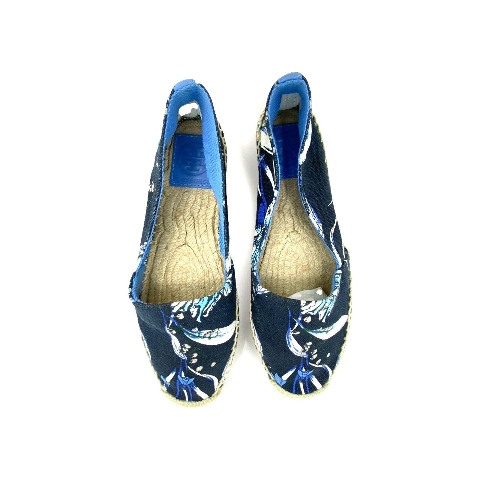 Scarpe basse espadrillas TORY BURCH blu stampa floreale tela US 6 usate