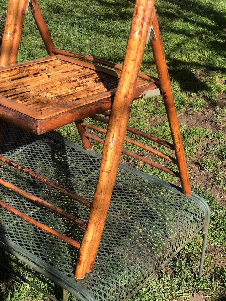"Silla de comedor plegable de ratán bambú con caparazón de tortuga boho chic de colección 34"" X 18""" Foto 4 de 4