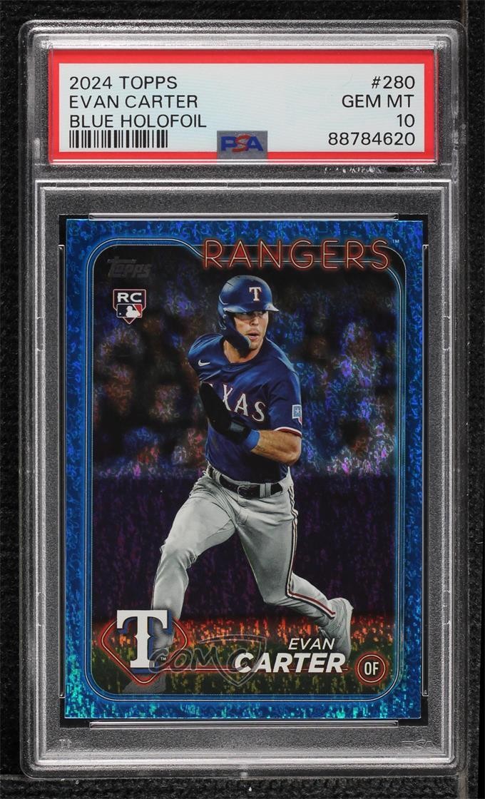 2024 Topps Series 1 Blue Holofoil 346/999 Evan Carter #280 PSA 10 GEM MT 2s6