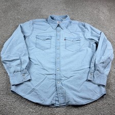 Levis Shirt Mens Large Blue Denim Western Pearl Snap Yoke Rancher Cowboy Point