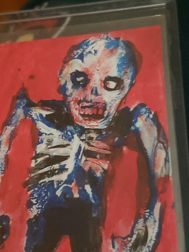 Jack Larson Original Zombie Painting Signed Dated 2014 Red Background ACEO Art 