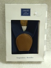 Janie and Jack Navy Blue Suspenders Sz 2T to 3T Stretch Clip Leather Holiday New