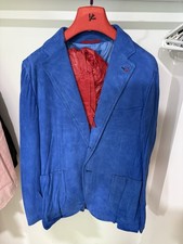 Isaia Napoli Blue Suede Leather Sport Coat Blazer 52R US 42R NWT 4995