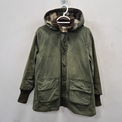 Barbour Pine Martin Green Wax Waterproof Country Rain Hooded Jacket Coat UK 16