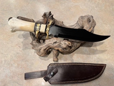 Extra Large High Carbon Steel Bowie knife w Bone handle  leather sheath