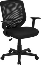 Ergonomic Black Mesh Swivel Task Chair with T-Arms and Mid-Back Support