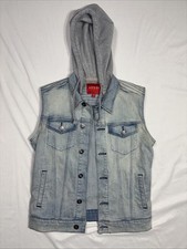 Guess Denim Vest Women's Medium Button Up Hooded Light Wash
