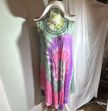 SALE !! Tie Dye Rayon Crochet Sleeveless Knee Length Sundress One Size Plus hat