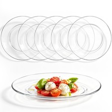 6 Pcs Clear Glass Plates 7.5 Inch Tempered Glass Dessert Plates for Dinner Sa...