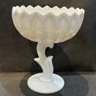 Lotus Blossom Pedestal Compote Candy Dish, 6” D,7.5” Tall, Vtg. White Milk Glass
