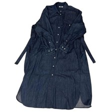 UNIQLO U Indigo Denim Shirt Dress with Waist Belt Long Casual Blue
