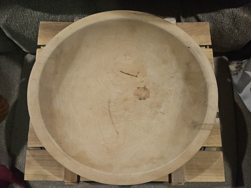 Vintage Schale Holz Munising Teigschale oval rund Küche primitiv signiert - Bild 1 von 4