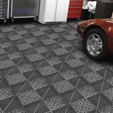 40 Packs Interlocking Garage Floor Tiles Vented Water Drainage 15.75x15.75''