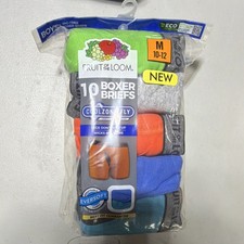 Fruit of the Loom Boys Tagless Moisture Wicking Cotton Boxer Briefs 10pk M