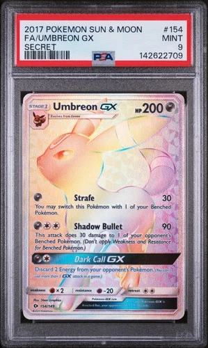 2017 POKEMON SUN & MOON SECRET #154 FULL ART/UMBREON GX PSA 9