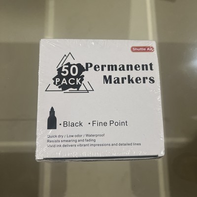 Shuttle Art 50 Pack Permanent Markers, Black with Fine Point