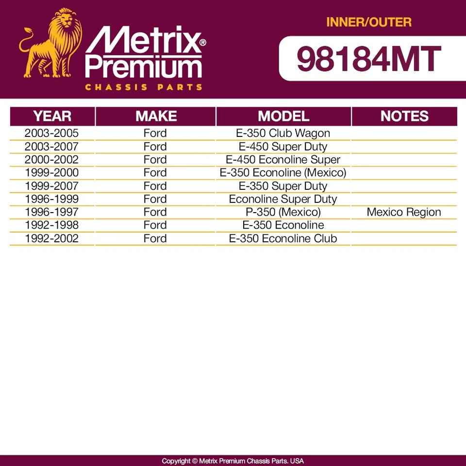 Extremos de barra de amarre delanteros interiores y exteriores para Ford E-350 Club Wagon E-450 Super Duty Foto 2 de 4