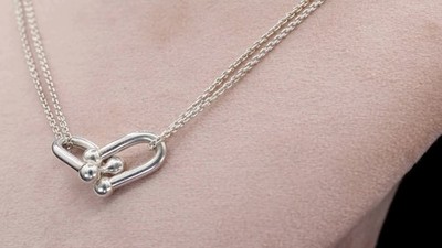 Tiffany & Co. Hardware Large Double Link Pendant Necklace Sterling