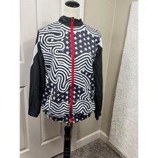 Eology Womens Jacket XL Stars Stripes Track Jacket Full Zip Black Red Athletic