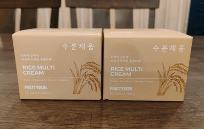 2 x Prettyskin Rice Multi Cream Toner + Emulsion + Serum + Cream, Anti Aging