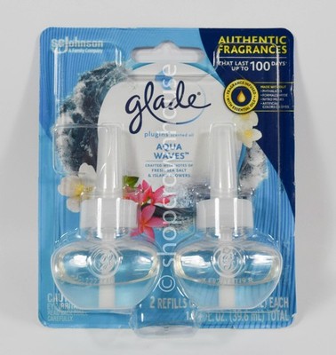 1 Glade AQUA WAVES PlugIns Refill 2 Refills .67 fl. oz. 100 days