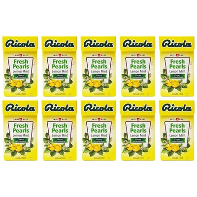 10 pcs Ricola Herbal Sugar Free Fresh Pearls Lemon Mint Chewy Refreshment (25g)