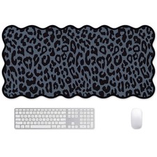 Leopard Cheetah Scalloped Desk Mat, Leopard Style, Black