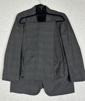 American Craftsmen Suit 42R 32x30 Gray Plaid 2 Button Pleated Pants Made USA