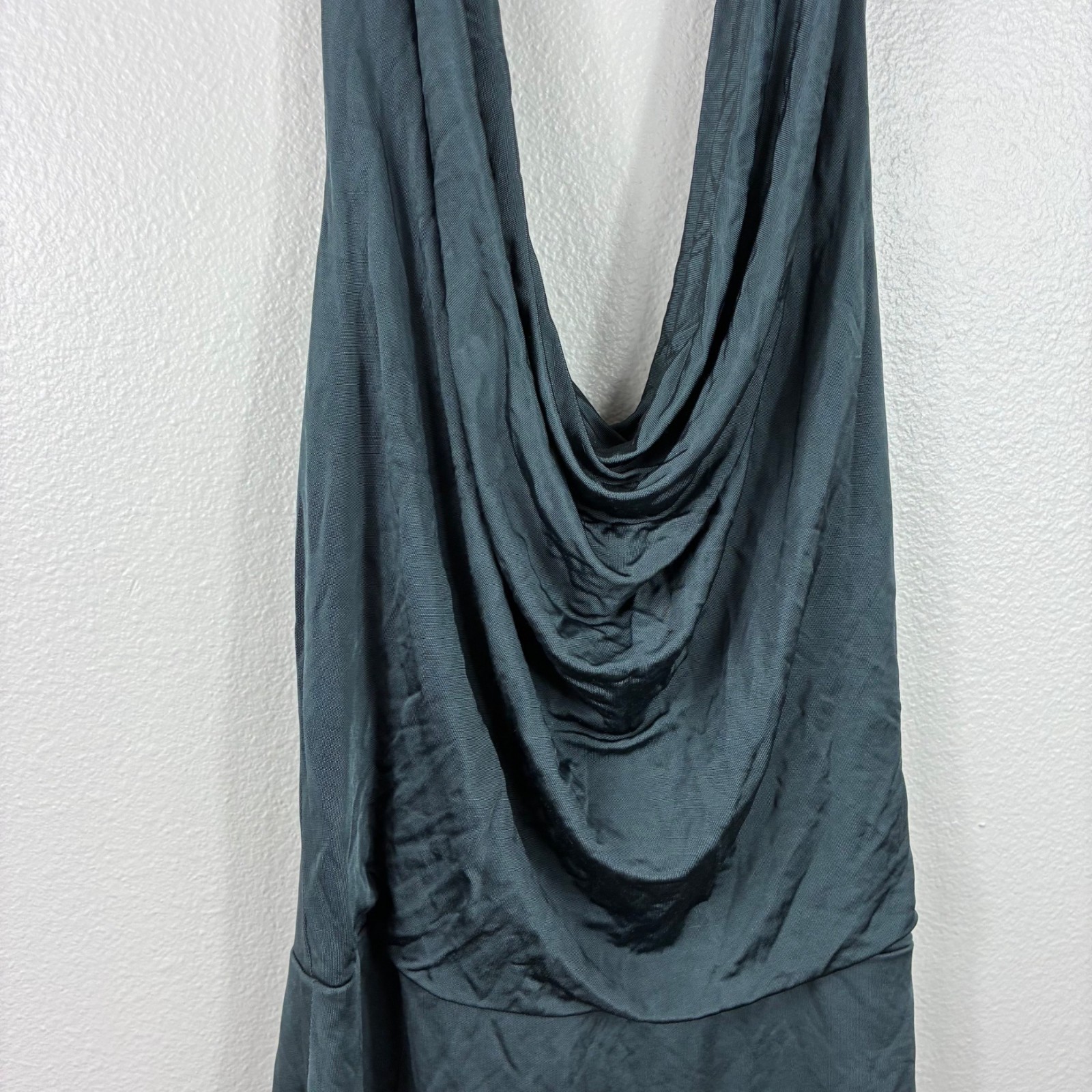 VTG Y2K 00s Moda International Silky Rayon Sage Green Mini Halter Dress S Coquet