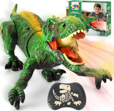 Remote Control Dinosaur Toy, RC T-Rex with Lights, Sounds Mist Spray, Walking