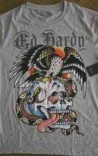 Ed Hardy Rhinestone Battle Skull Eagle Men  s T Shirt Sz L NWT Free Shipping