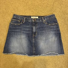 Abercrombie Fitch Y2K Distressed Denim Mini Skirt Studded Pockets Women s 10