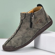 Handmade Leather Shoes Zipper Design Outdoor Casual Breathable Ankle Boots